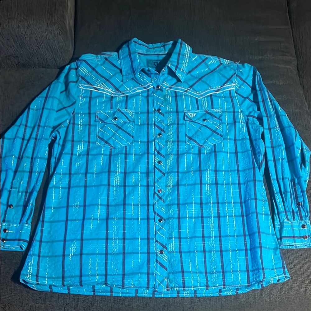 Cowgirl hardware Blue Plaid Button-Up Shirt